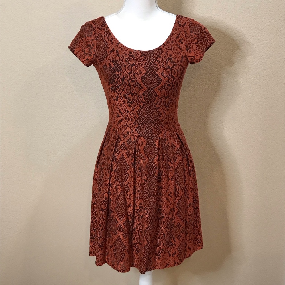 Aqua Copper Snake Print Skater Dress
